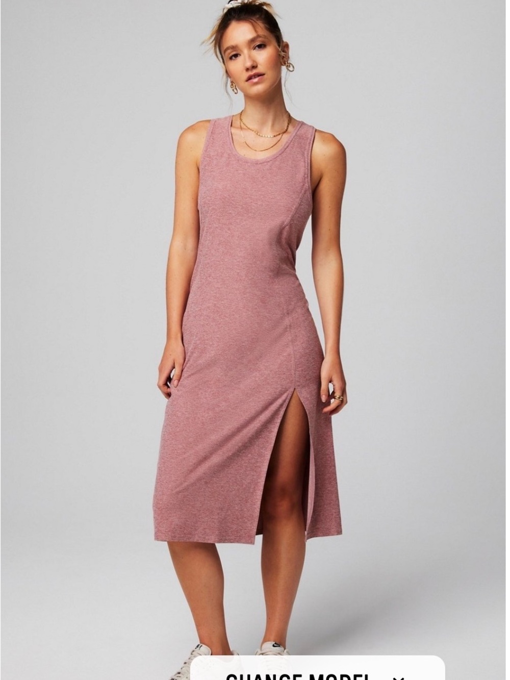 Fabletics Heathered PinkSleeveless Midi Tank Dress